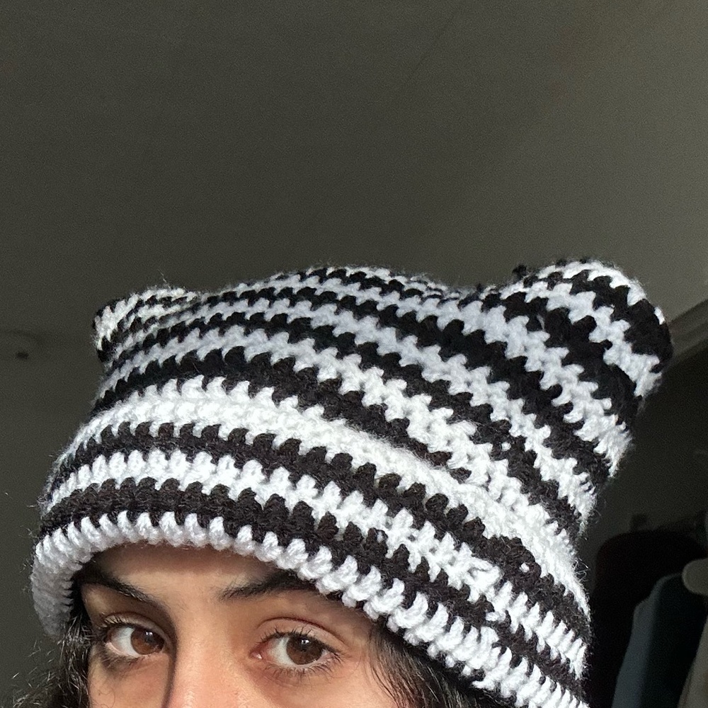 Striped crochet cat hat